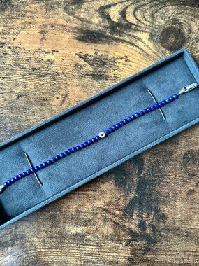 David Yurman Spiritual Beads Evil Eye Bracelet w/ Lapis Lazuli & Sapphire Large